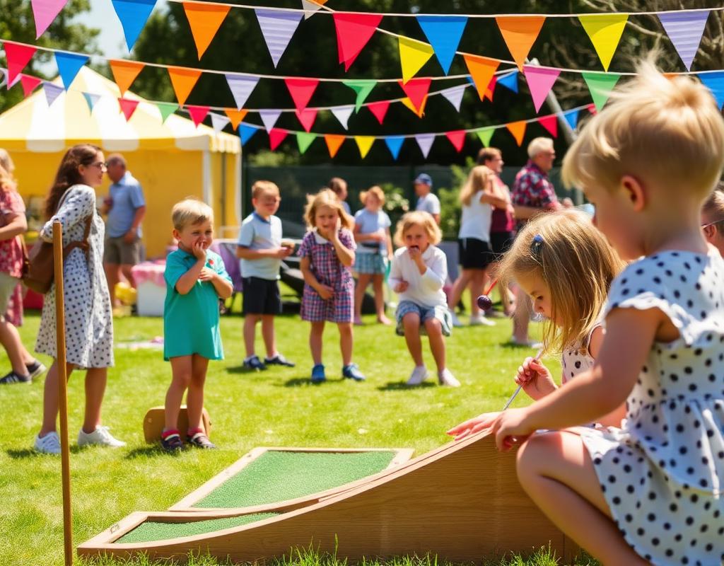 Children playing mini golf at a school fete